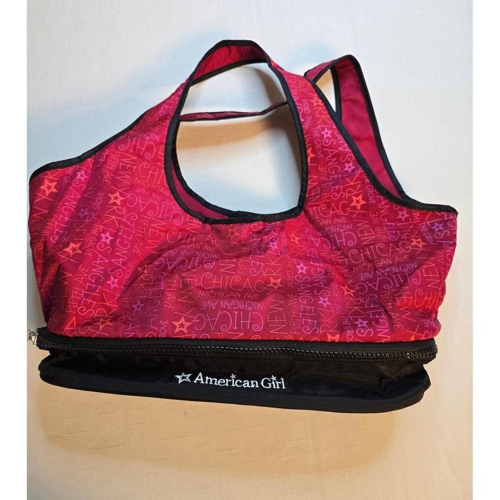 American Girl Doll Carrier Tote Bag Pink Black City Print Travel Storage Case
